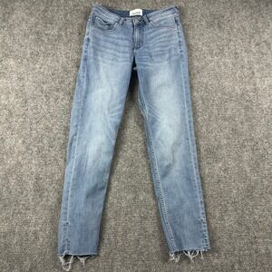 DU/ER Performance Denim Jeans Women 26 Light Blue Raw Hem Slim Straight WFLR4515